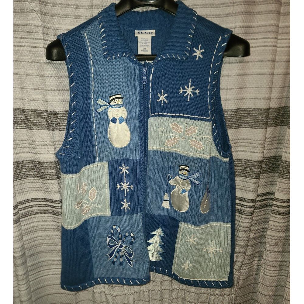 Blair Blue Snowman Cardigan Vest